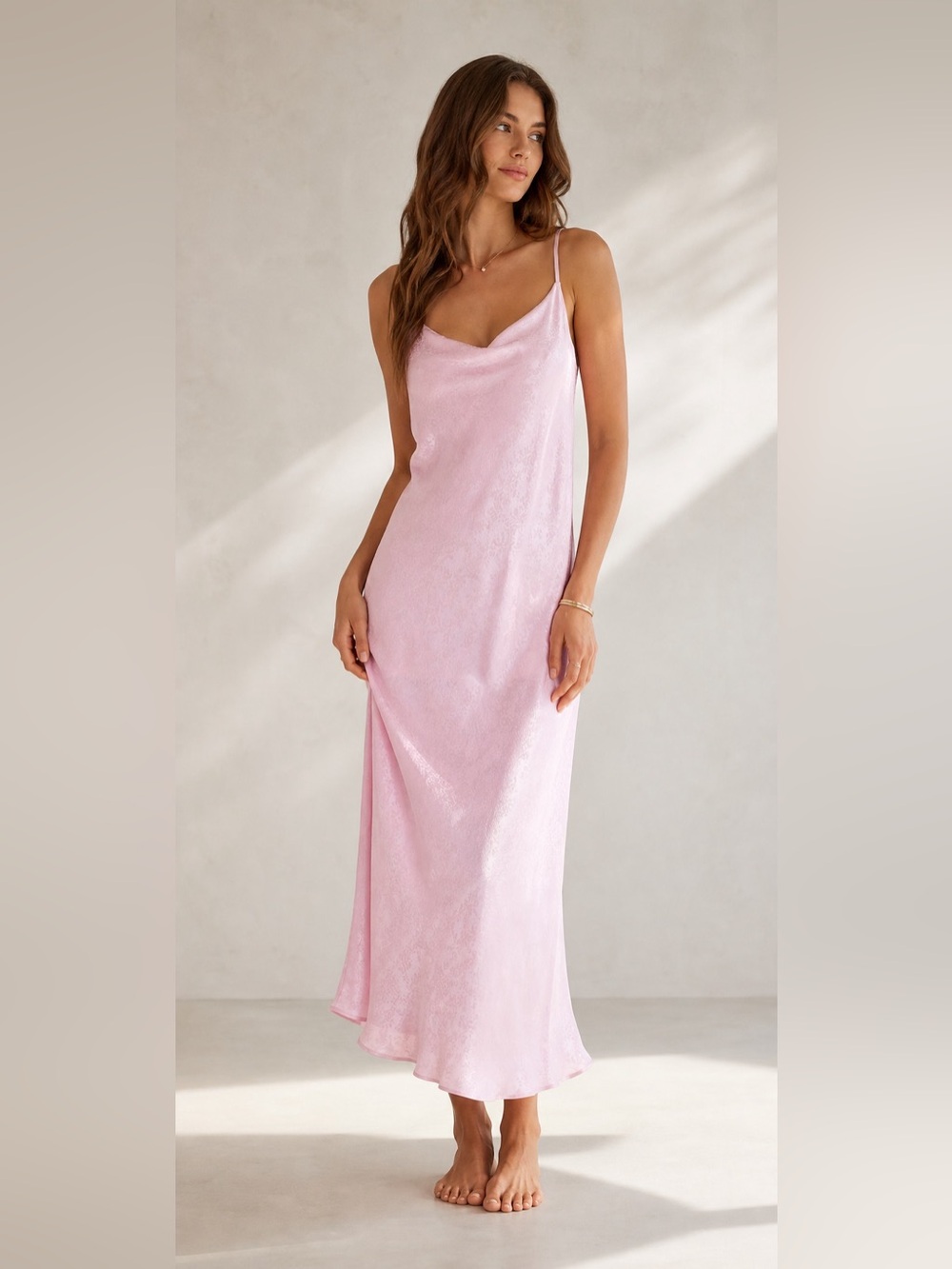 Altar'd State Womens XL Blush Pink Satin Jacquard Cowl Slip Maxi Dress NWT